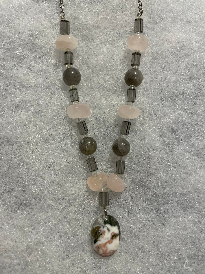 Crystal Necklace - Silver - Pink