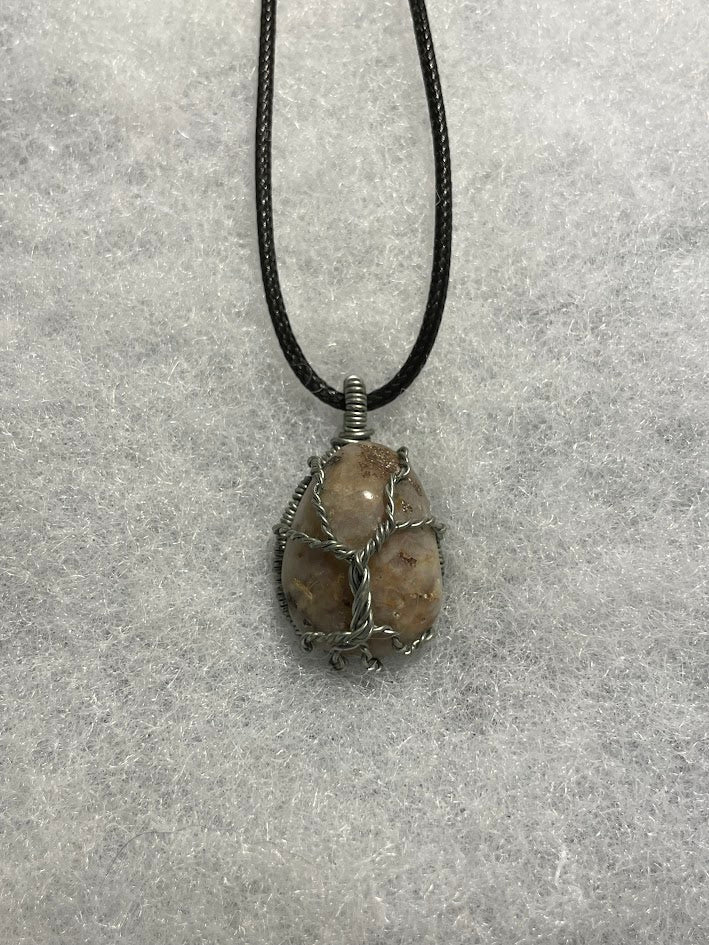 Polished Stone Tree Necklace - Silver