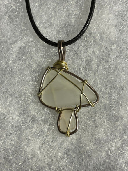 Sea Glass Mushroom Necklace - Gold