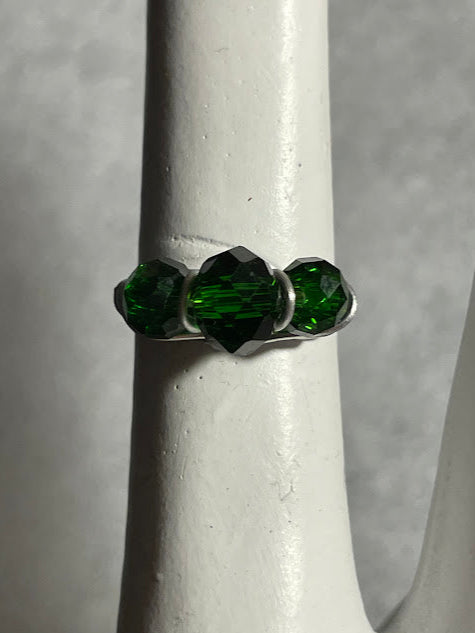Glass Ring - Silver - Green