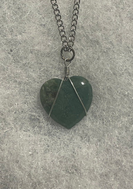 Moss Agate Heart Necklace - Silver