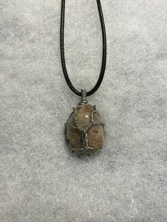 Polished Stone Tree Necklace - Silver