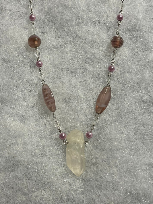 Quartz and Glass Necklace - Silver