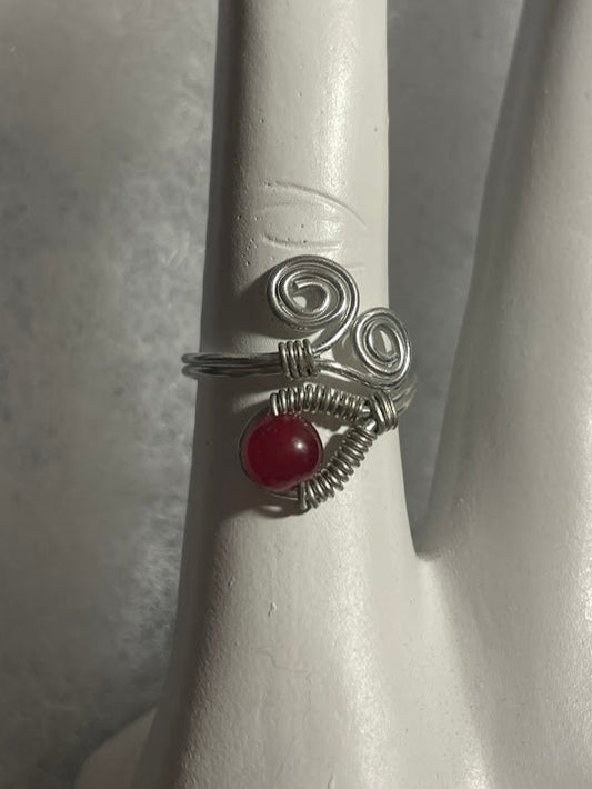 Red Spiral Ring - Silver