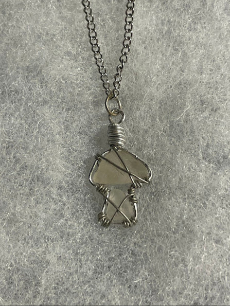 Sea Glass Mushroom Necklace - Silver