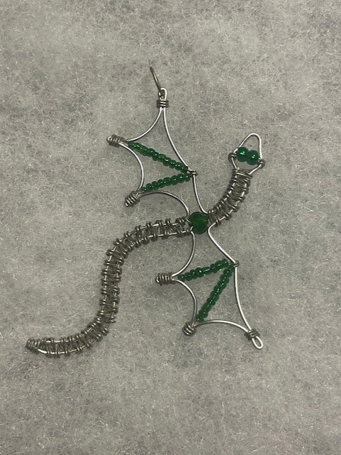 Green Dragon Ornament - Silver
