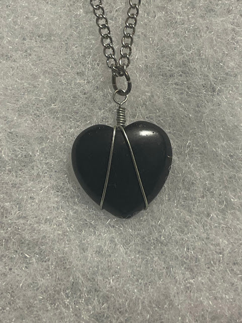 Obsidian Heart Necklace - Silver