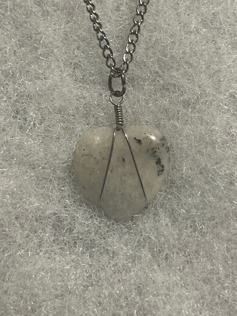 White Labradorite Heart Necklace - Silver