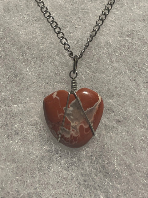 Red Jasper Heart Necklace - Silver