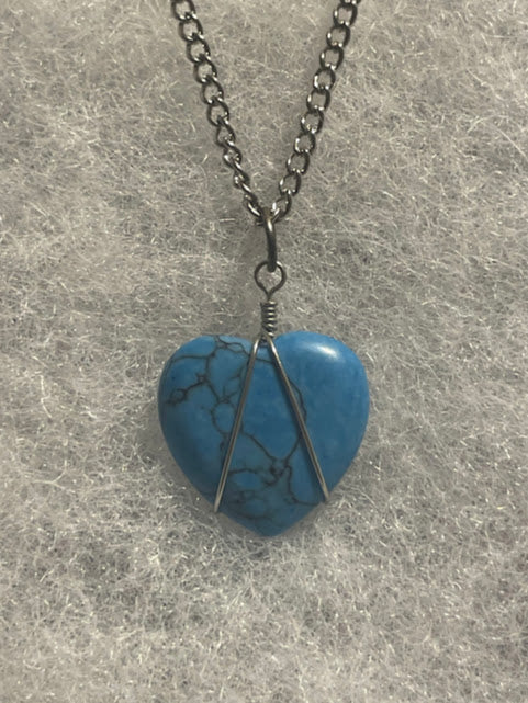 Blue Howlite Heart Necklace - Silver