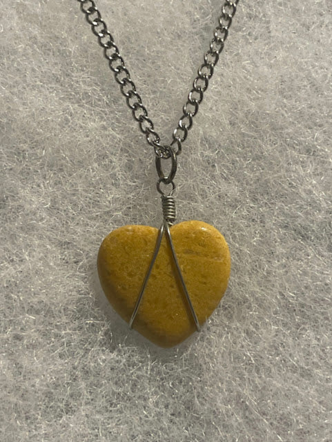 Yellow Jasper Heart Necklace - Silver