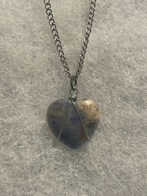 Blue Stone Heart Necklace - Silver